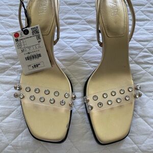 Zara Cream Sandals with Crystal Details